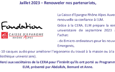 La Fondation Caisse d’Epargne renouvelle son soutien à ELM