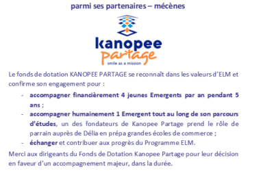KANOPEE PARTAGE confirme son accompagnement auprès d’ELM
